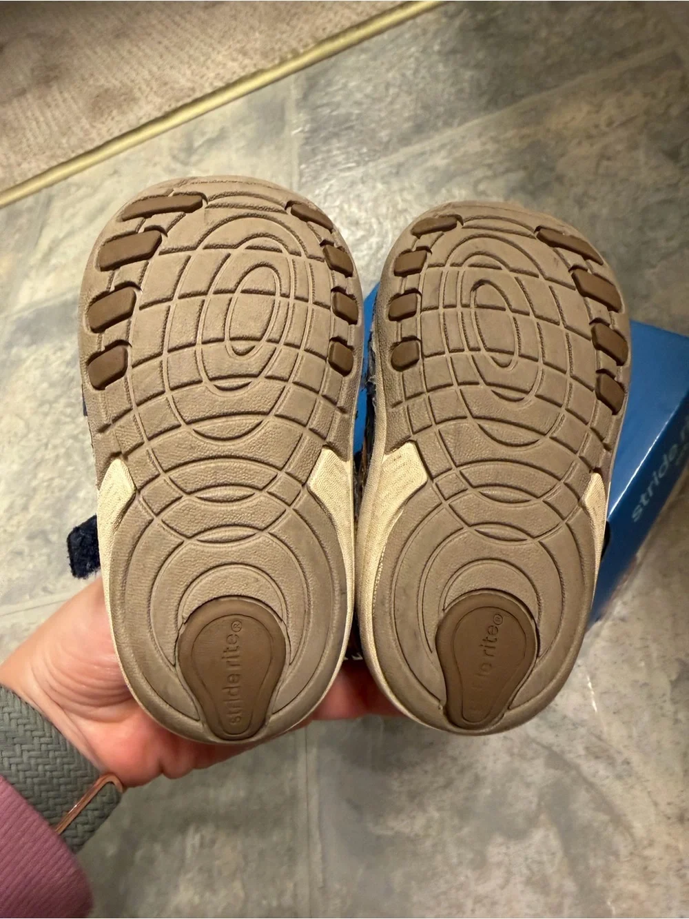 Stride Rite Boys Navy and Tan Hook-and-Loop Sneakers